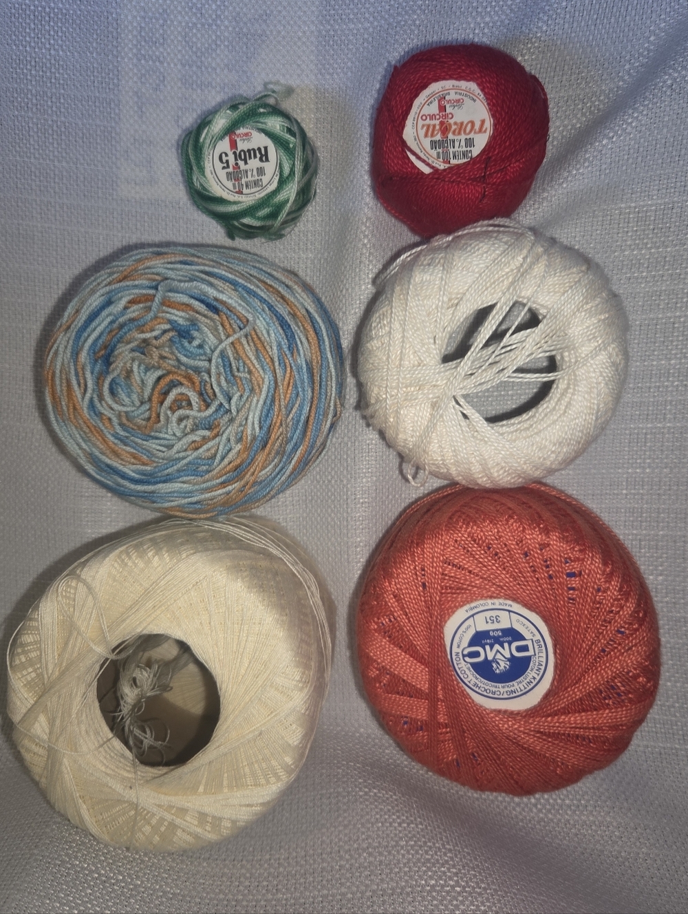 Lot Of (6) Various Colors/Weights Crochet Thread